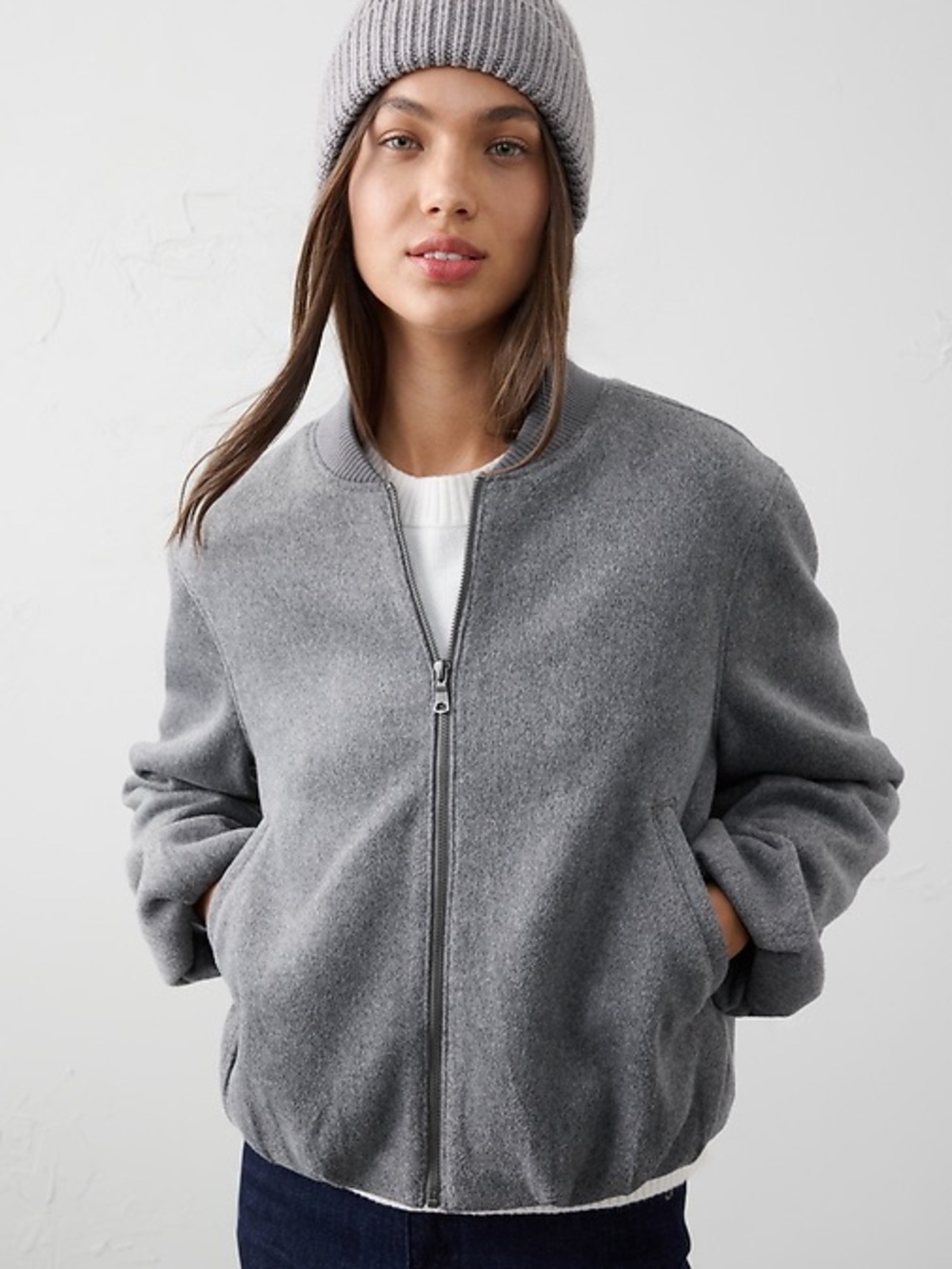 NWT Banana Republic Brushed Bomber Jacket In Heather Gray Size XS NEW WITH TAGS